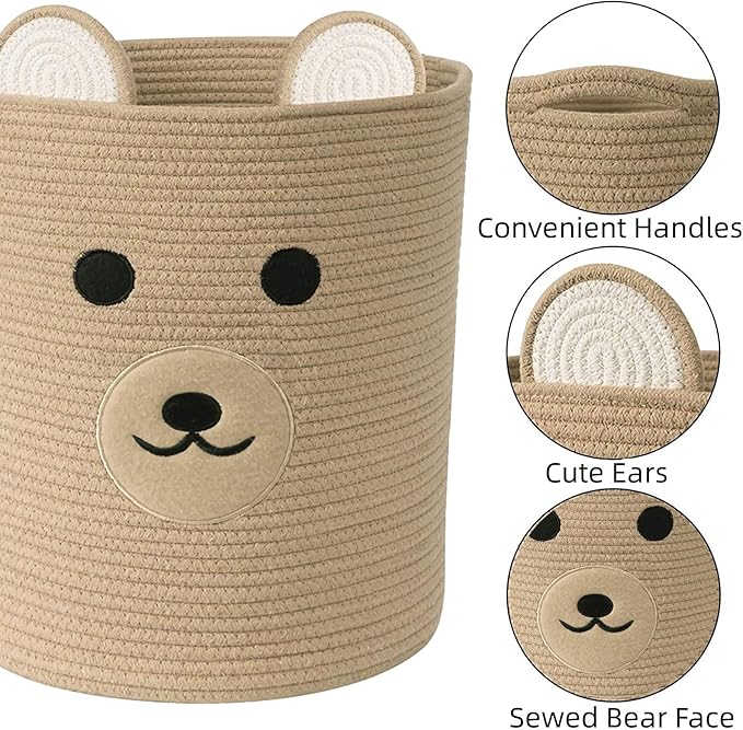Bear Basket for Nursery, Baby Baskets for Storage, Baby Shower Baskets, Laundry Basket, Storage Hamper for Children Kids Toy Plant Indoor Corner (Light Brown)