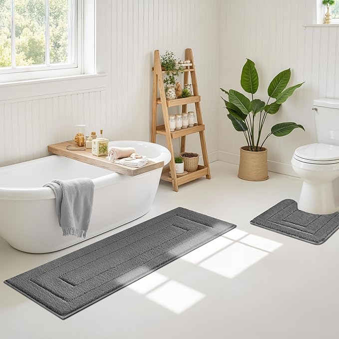 GRANNY SAYS Gray Bathroom Rug Mat, Bath Mats for Bathroom Non-Slip, Super Soft and Water Absorbent, Extra Large Bath Rugs, Microfiber Bath Rugs for Floor, Tub and Shower,59" x 20"