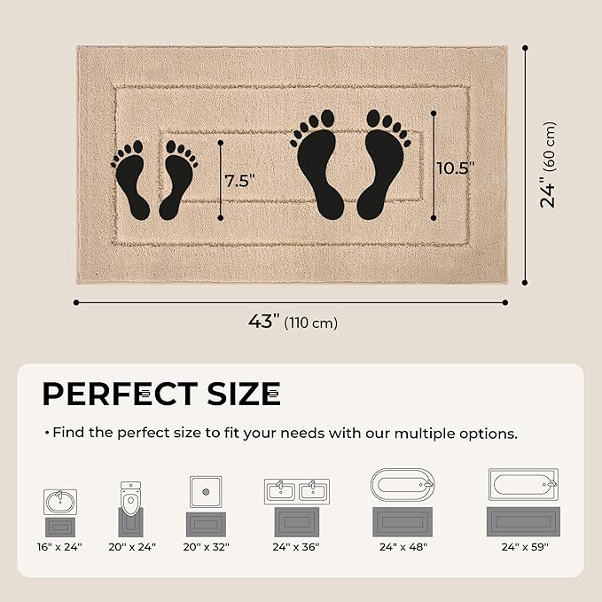 GRANNY SAYS Bathroom Rug Mat, Bath Mats for Bathroom Non-Slip, 24" x 43", Super Soft and Water Absorbent, Microfiber Bath Rugs, Machine Wash Dry, Large Bath Rugs for Floor, Khaki