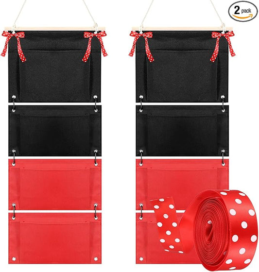 2 Pcs Fish Extender Cruise Hanging Organizer with 4 Pockets and 5 Yard Red Polka Dot Ribbon Travel Door Area Cabin Storage Bag 2026 Fe for Exchange Gift Pixie Dusting(Black,Red)