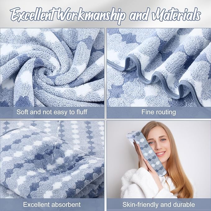 16 Pack Microfiber Bath Towels Bulk 27'' x 60'' Oversized Size Bath Towel Highly Absorbent Extra Large Soft Drying for Shower Beach Winter Salon Sport Gym Party (Cone,Blue)