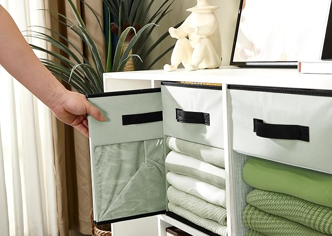 DECOMOMO Kallax Storage Cubes, 13x13x15 Storage Cube Bins with Window, Baskets for Organizing Shelves (Kallax / 4pcs, Green)