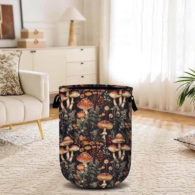 Mushroom Weed Laundry Basket, Laundry Hamper Collapsible Oxford Cloth with Handle Clothes Toy Storage Bin for Bathroom Laundry Room Bedroom 15.7 X 20 Inch