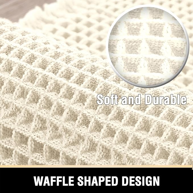 H.VERSAILTEX Waffle Bath Mat Super Absorbent Bathroom Mats Non Slip Bath Rugs for Bathroom Floor Machine Washable Ultra Soft Bathroom Rugs for Beside Tub, (32 x 20 Plus 24 x 60 - Inches, Ivory)