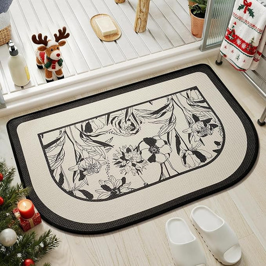 Half Circle Bath Mat, Thin Bathroom Rugs Fit Under Door Quick Dry Non Slip Washable Bathroom Mat with Rubber Backing, Absorbent Half Round Shower Rug