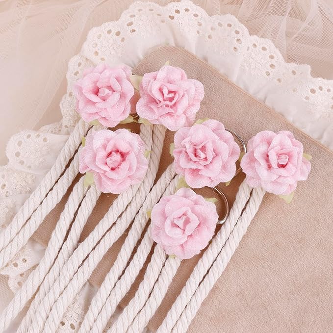 cherrboll Flower Hair Bow Organizer for Baby Girls, 6PCS Floral Hair Clips Holder Headband Hair Accessories Wall Hanging Organizers Storage for Toddler Room Nursery Decor
