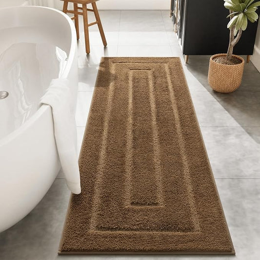 HOMORE Bathroom Runner Rugs 24x70 Non Slip Washable Long Bath Rug, Light Brown Rugs for Bathroom Absorbent Bath Rug Runner with TPR Backing, Soft and Thick Bath Mat for Shower Floor
