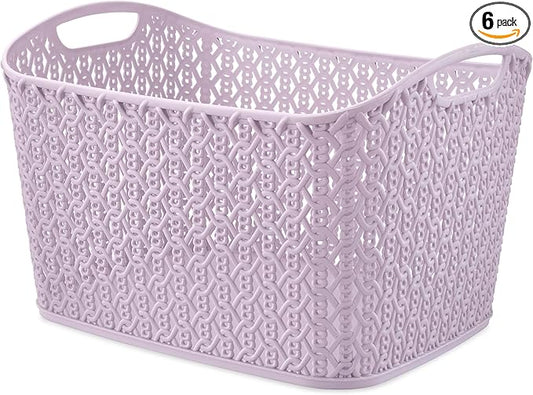 Whitmor Resin Rectangular Tote Bag, with Link Stitch Design, lilac Stylish & Durable for Daily Use, Shopping & Organization, 6 Pack