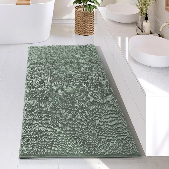 Hearth & Harbor Bathroom Rugs, Chenille Bath Mat - Machine Washable Bath Mats for Bathroom Non-Slip Backing Rubber, Quick Dry Bathroom Mat, 26 x 44 - Ice Green