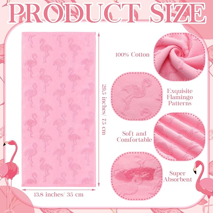 2pcs Flamingo Hand Towels for Bathroom 100% Cotton Jacquard Weave Bath Towel Set Absorbent Dish Washcloth for Bathroom Kitchen Tropical Summer Theme Gifts 13.8 x 29.5 Inch (Rose Pink)