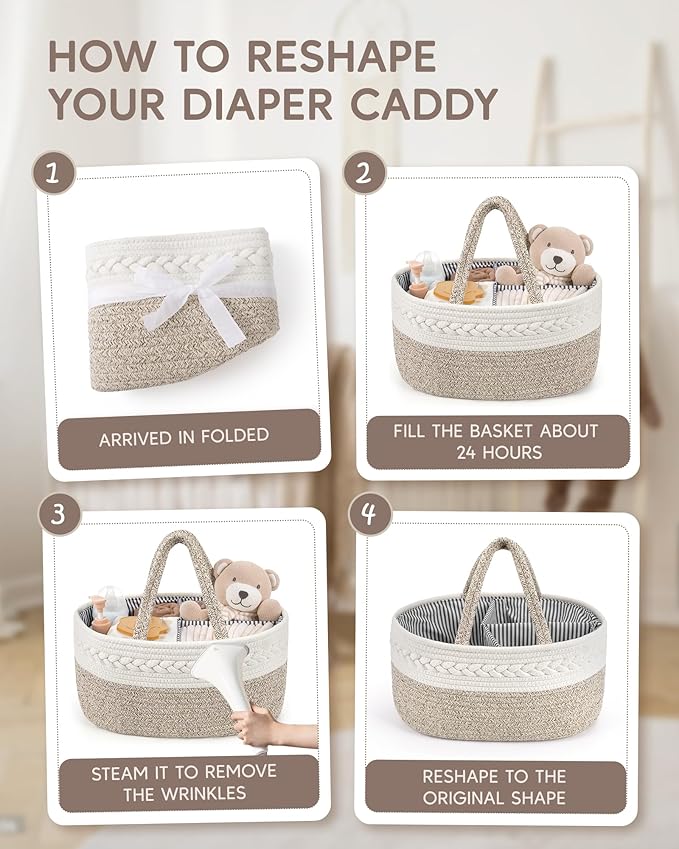 Maliton Diaper Caddy Organizer for Baby, Cotton Rope Baby Gift Basket, Portable Diaper Organizer for changing table, Nursery Storage Organizer, Shower Gifts for Newborn,baby essentials
