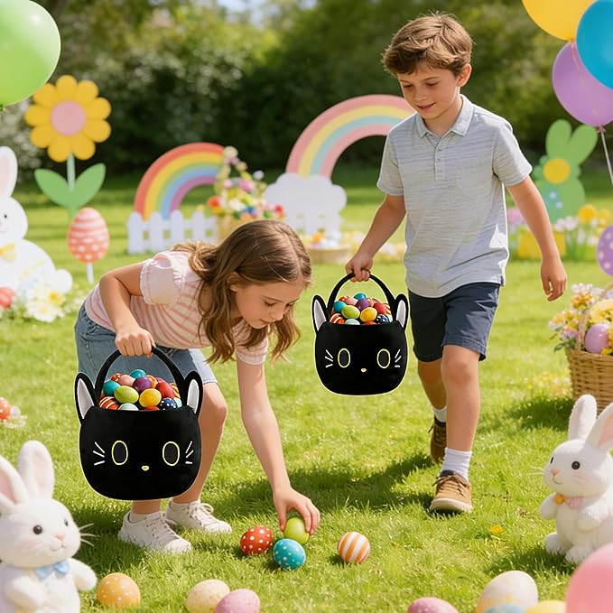 Easter Basket, Easter Baskets for Kids, Black Cat Baskets with Handle for Gifts Empty, Bunny Egg Hunting, Basket Stuffers Essentials