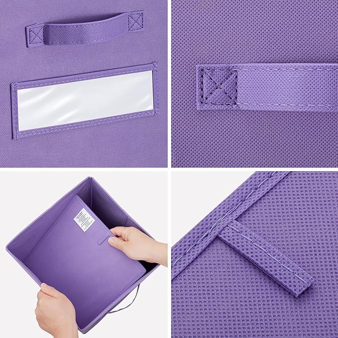 artsdi Fabric storage cubes (Set of 8) 11 Inch Cube Storage Bin, Cube storage with 8 Labels Window Cards & a Pen, Foldable cube organizer bins,11x11 Storage bin, Cubby Organizer Boxes, Purple
