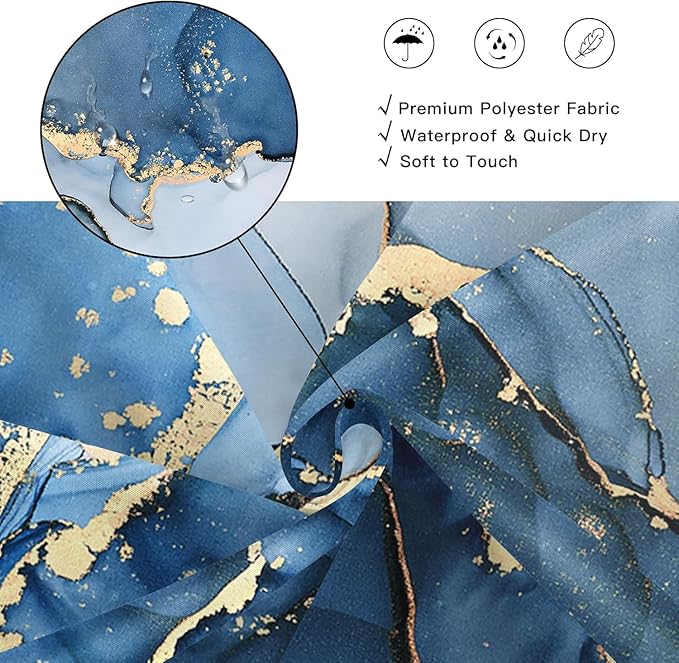 4 Pcs Blue Marble Shower Curtain Sets with Rugs Gold Bathroom Sets with Shower Curtain and Rugs Modern Abstract Bathroom Decor Accessories Shower Curtains for Bathroom Toilet Lid Cover