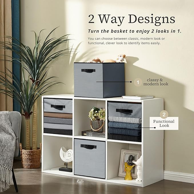 DECOMOMO Storage Cubes, 13 inch Cube Storage Bins with Window, Fabric Organizer Bins (13" / 6pcs, Grey)