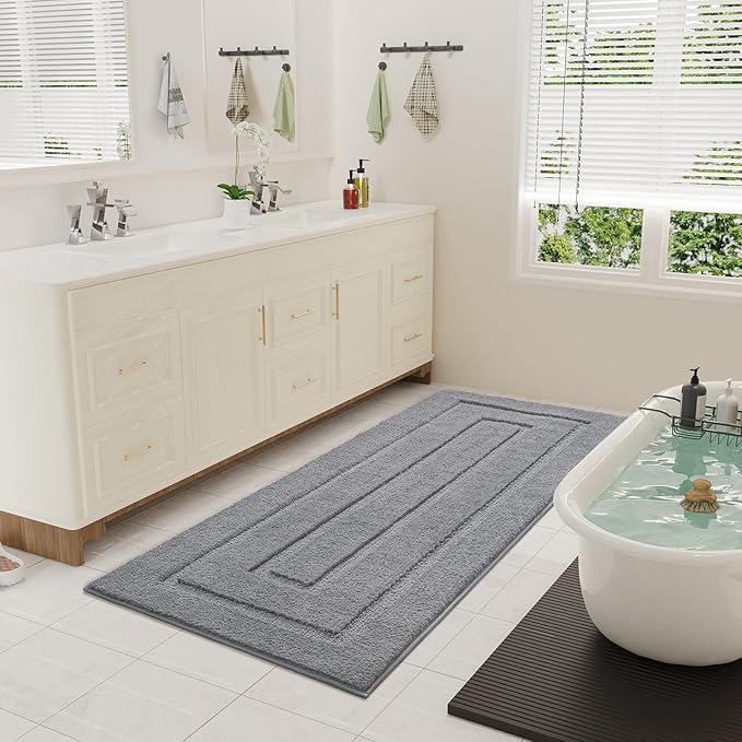 HOMORE Grey Bathroom Rug 24x54 Inch Soft Absorbent Bathroom Runner Rug, Washable Bath Runners Rugs Non Slip Long Bath Rug for Shower Tub
