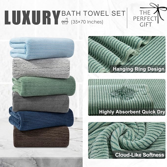 8-Piece Premium Towel Set for Bathroom|2 Oversized Large Bath Sheet,2 Hand Towels,4 Washcloths|Soft Cozy Highly Absorbent Fast Dry Microfiber Shower Towel Set for Hotel Bathroom Essentials,Green