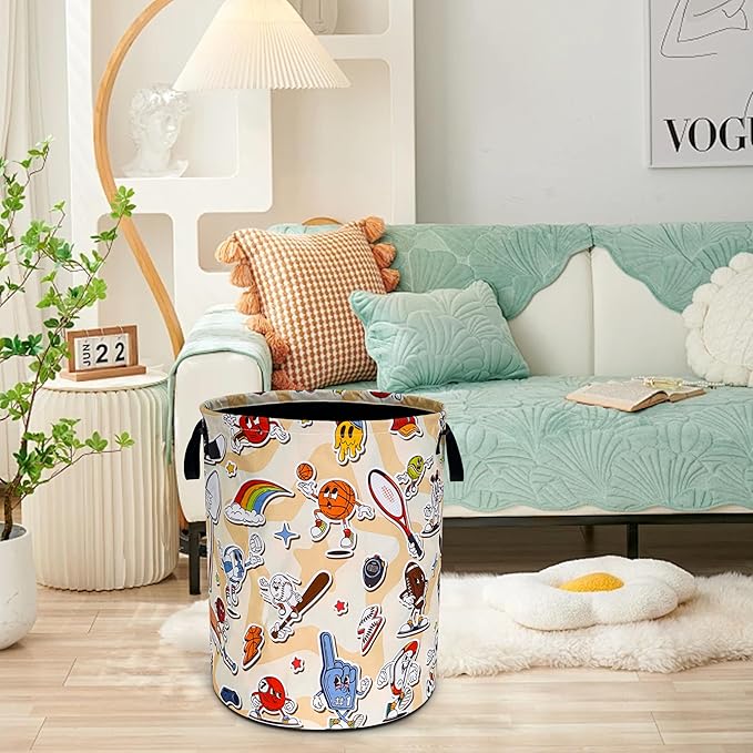 Ball Game Laundry Basket Funny Balls Sports Oxford Cloth Laundry Hamper With Handle Foldable Portable Clothes Storage Basket 18.9 X 16.5 In Storage Bag For Laundry Room/Bathroom/Bedroom/Dormitories