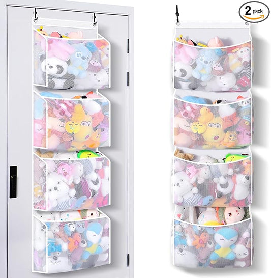 Toread Over the Door Stuffed Animal Organizer (2-pack) Innovative patented design Adjustable hooks, 3D over door stuffed animal storage, 50% more capacity, ideal for plush organizers.