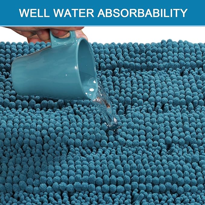 H.VERSAILTEX 3 Piece Bathroom Rugs Sets Thick Striped Bath Rugs Set for Bathroom Non Slip Soft Absorbent Bath Mat Set for Tub, Shower and Toilet(17''x24''+20''x32''+20''x24'' U-Shaped, Turquoise Blue)