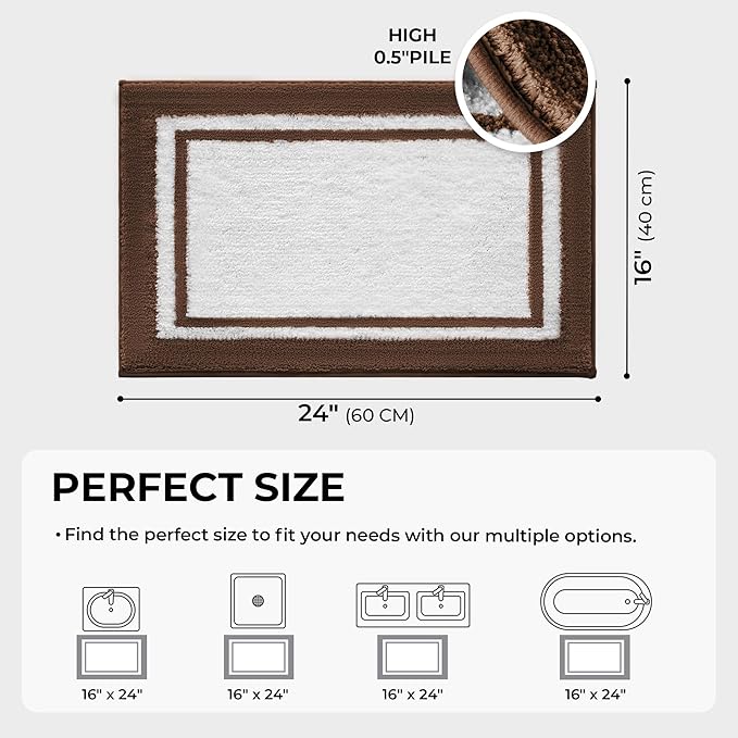 GRANNY SAYS Microfiber Bathroom Rugs Non Slip Washable, Water Absorbent Bath Mats for Tub, Soft Bath Mats for Bathroom Floor & Shower, Bath Rug, 16" x 24", Brown Bath Rugs