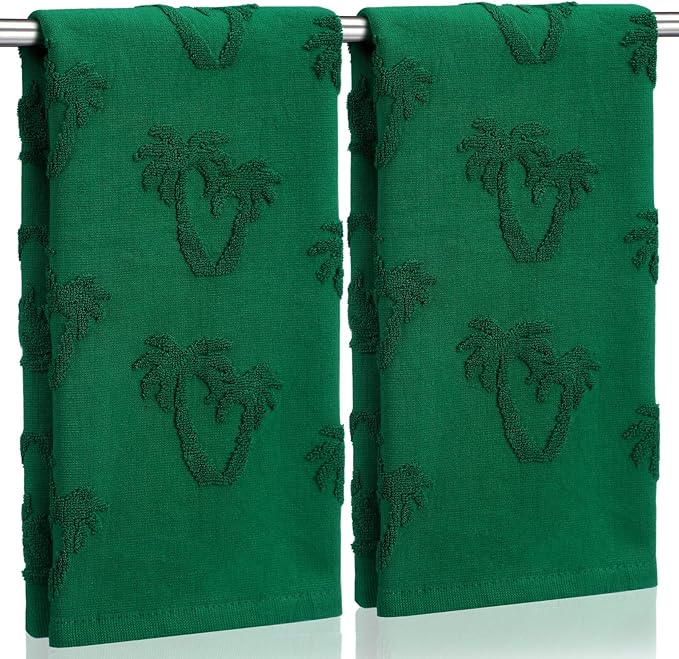 2 Pcs Tropical Palm Tree Hand Towels for Bathroom Green 100% Cotton Jacquard Weave Hand Towels Absorbent Soft for Spring Summer Home Bathroom Kitchen Decor, 29.5 x 13.8 Inch