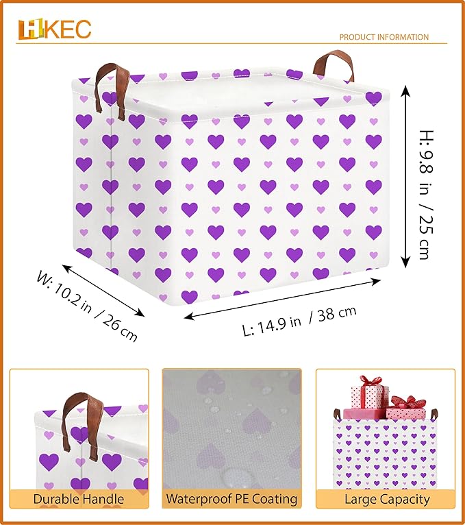 Rectangle Storage Basket,Gift Basket Empty with Handles,Cute Organizer, Room Decor(Purple Love)