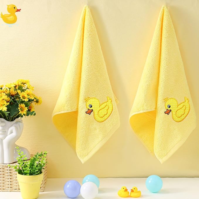 2 Pcs Rubber Ducky Hand Towels Yellow Bathroom Decor 14x29 Inch Embroidered 100% Cotton Soft Absorbent Spring Summer Decorative Hand Towels for Bathroom Kitchen
