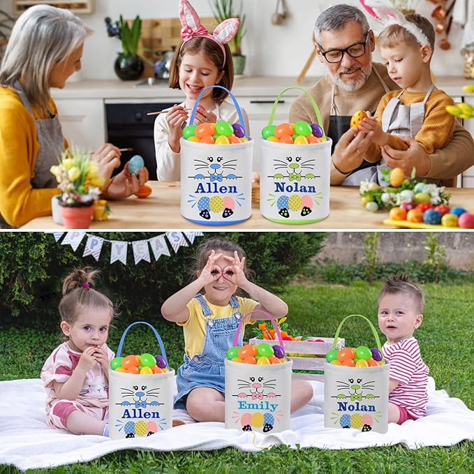 3 Pack Personalized Easter Basket for Kids, VAPCUFF Easter Baskets for Boys Girls Easter Bunny Basket Easter Basket Bags Easter Gifts Baskets for Kids Easter Empty Basket Easter Egg Hunt Basket