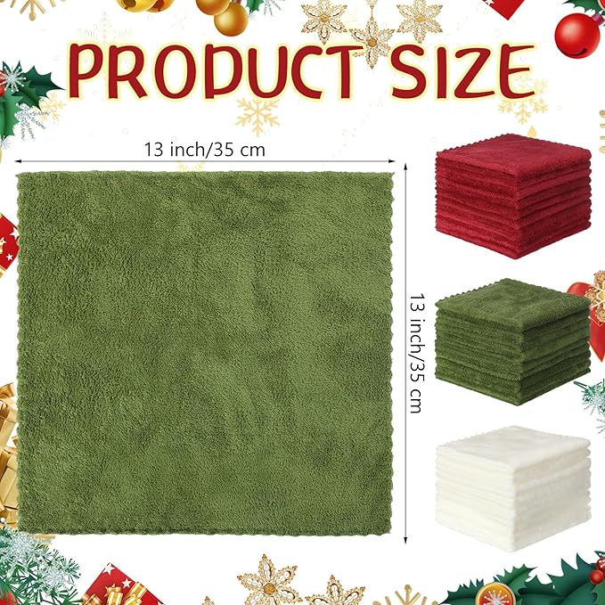 Newwiee 40 Pcs Wash Cloth Bulk Cotton Bath Hand Face Washcloths Soft Quick Drying Towel for Women Bathroom Washing Body Viscose Fiber Multipurpose Fingertip Rags (13 x 13 Inch,Green, Red, White)