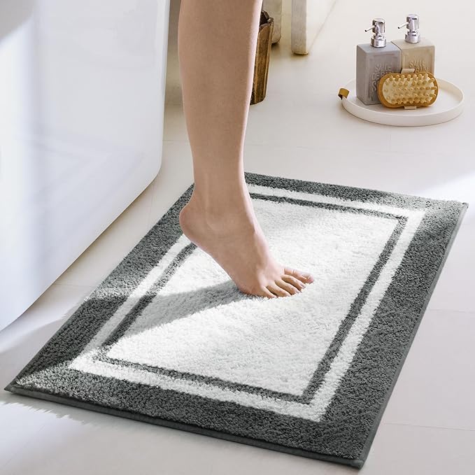 GRANNY SAYS Microfiber Bathroom Rugs Non Slip Washable, Water Absorbent Bath Mats for Tub, Soft Bath Mats for Bathroom Floor & Shower, Bath Rug, 16" x 24", Deep Grey Bath Rugs