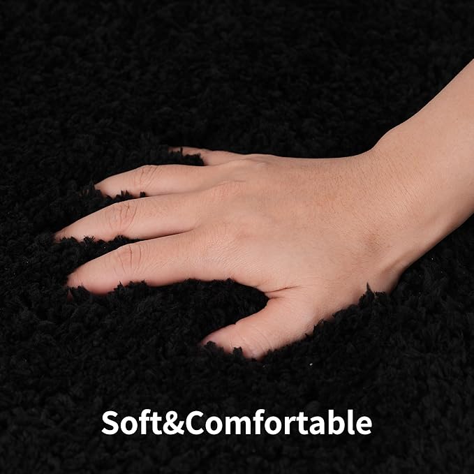 3 Pieces Luxury Bathroom Rug Set with U-Shaped Toilet Rug, Non-Slip Rubber Bottom, Thick Microfiber Fluffy Plush, Water Absorption, Quick Dry, Ultra Soft, Bath Mats for Bathroom, Tub(Black)