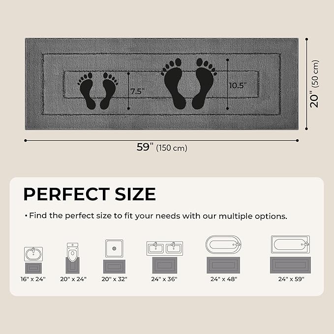 GRANNY SAYS Gray Bathroom Rug Mat, Bath Mats for Bathroom Non-Slip, Super Soft and Water Absorbent, Extra Large Bath Rugs, Microfiber Bath Rugs for Floor, Tub and Shower,59" x 20"