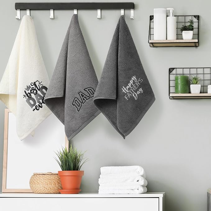 3 Pack Father's Day Hand Towels Christmas Towel Gift 13.4 x 29.2 Inch Cotton Embroidered Best Dad Ever Bathroom Towel Absorbent Super Soft for Bathroom