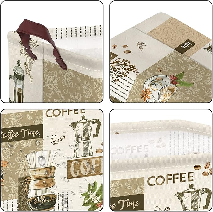Clastyle Large Breaktime Coffee Theme Storage Basket Coffee Bean Cup Snack Kitchen Storage Bin Rectangle Brown Basket for Clothes Toy Book