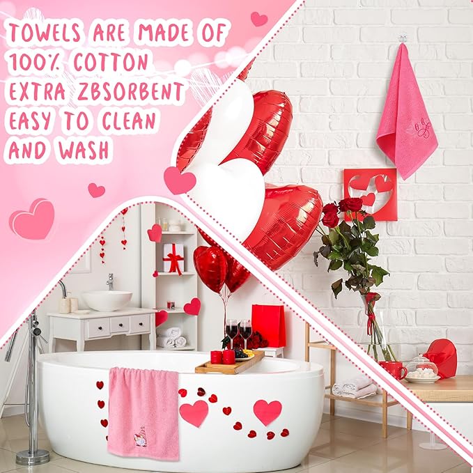 3 Pack Valentine's Day Hand Towels 13.4 x 29.2 Inch Cotton Embroidered Love Happy Valentines Day Gnome Bathroom Towel Absorbent Valentines Kitchen Decor for Hand Drying Cleaning Gift