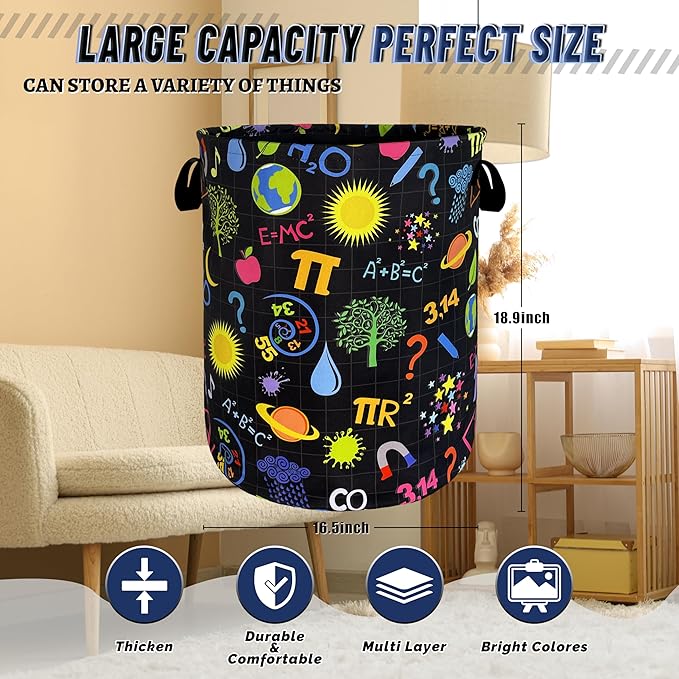 Funny Laundry Basket Oxford Cloth Foldable Geometry Pattern Laundry Hamper With Handle Portable Clothes Organizer Storage Basket 18.9x16.5 Inch For Laundry Room/Bedroom/Bathroom