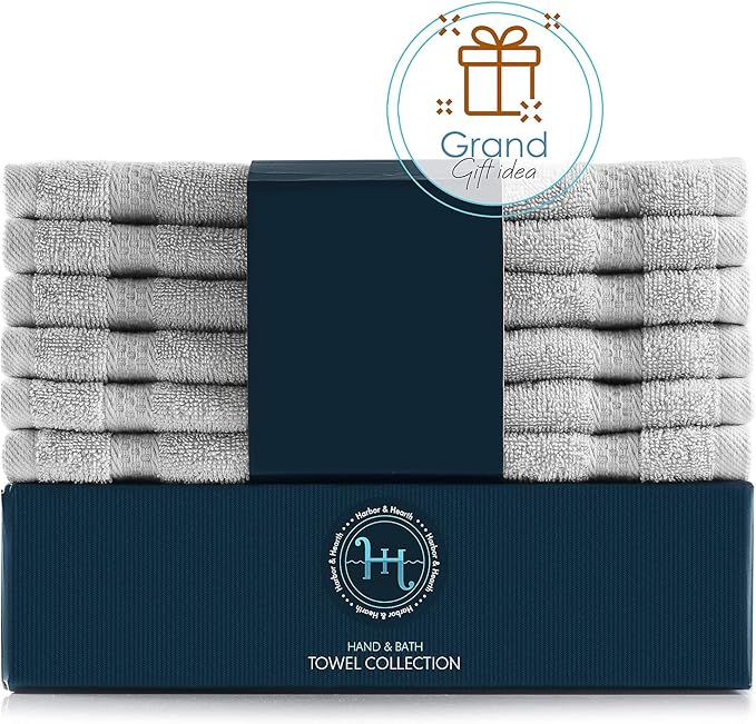 Hearth & Harbor Washcloths 12 Pack - 100% Cotton Washcloth for Body and face, High Absorbent and Soft 13"x13" Body Wash Cloth, Quick Dry - Silver Grey Washcloths