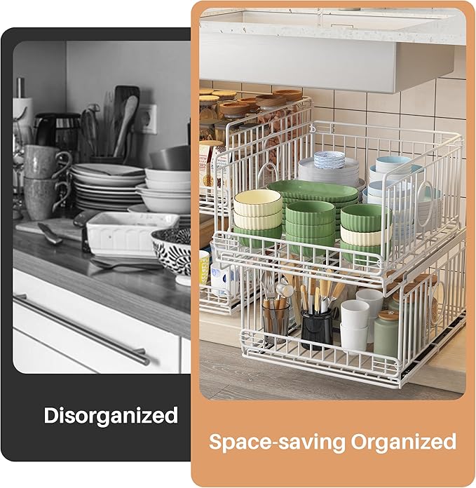 4-Pack Metal Drawer Organizer for Closet with Sliding Rail, Metal Bbasket Storage Drawers for Wardrobe, Stackable Wire Bins for Clothing and Accessories-White