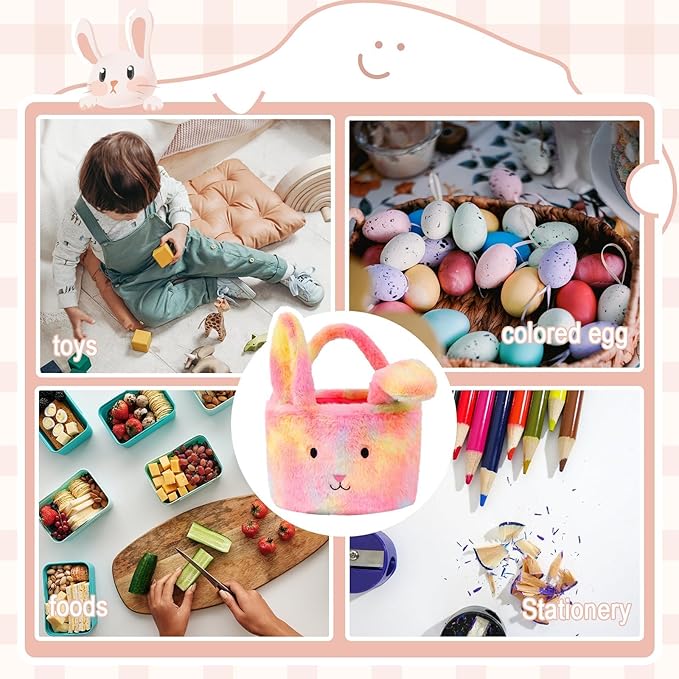 Easter Baskets for Kids,Plush Egg Hunting Easter Buckets with Handle Folded Ears, Gifts Boys Girls