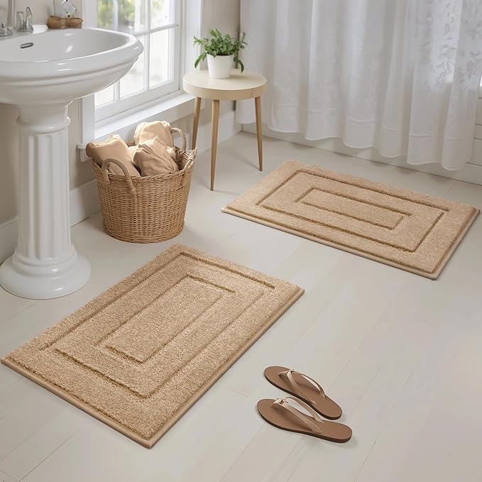 GRANNY SAYS Bathroom Rugs Sets 2 Piece,Soft Bath Mats for Bathroom, Bath Rugs Non Slip Washable, Absorbent Bath Rug for Tub,Shower and Toilet, Bathroom Mat Set (Beige, 20" x 32" + 16" x 24")