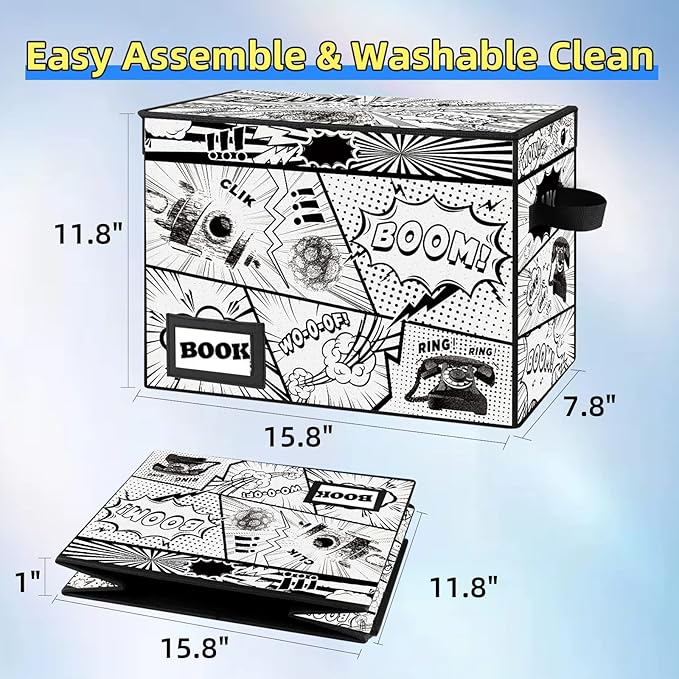 Collection Comic Book Storage Boxes, Protector Organizer 15.8" X 7.8" X 11.8" Collapsible Short Box Holds 160-180 Comic Book Heavy Duty Bin Container Holder Shelf
