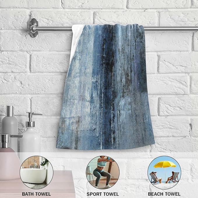 Hand Towels for Bathroom Set of 2 Vintage Navy Blue Grey Abstract Modern Art Painting Soft Absorbent Small Luxury Bath Towels Decorative Kitchen Guest Dish Towel for Gym,Spa,Hotel 28x14in