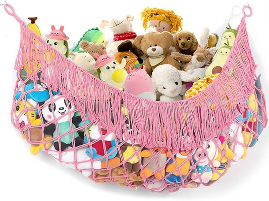 Stuffed Animal Hammock - Extra Large 56'' Long, Stuffed Animal Storage, stuffed animal Holder net, Hammock Large, Storage Hanging Organizer - Pink