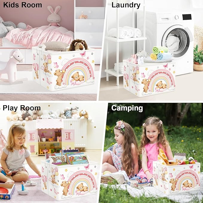Clastyle Rainbow Baby Laundry Hamper Cloud Kid Storage Basket Women Girl Gift Toy Box Collapsible Clothes Organizer Nursery Bin for Bedroom,Bear,40 * 30 * 30 cm
