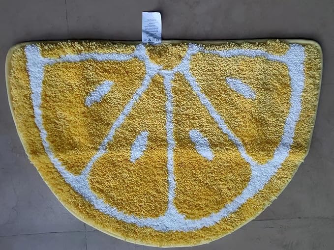 19.7x31.5 inch Half Round Microfiber Soft Lemon Shape Bathroom Rugs Non Slip Shag Bath Mat Rug for Kitchen Bedroom Rubber Shower for Floor Living Room Mats (50x80cm, Lemon)