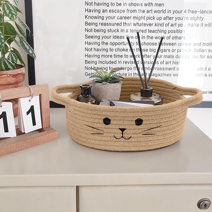Small Storage Basket, Cute Baskets for Cat Toys, Woven Doy Toy Box Empty Gift Bin for Organizing, Jute, 9.8 x 4 inches