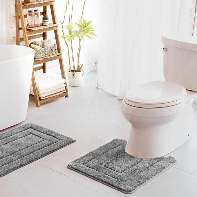 GRANNY SAYS Bathroom Toilet Rugs U Shaped, Bath Mats for Bath, Bathroom Rugs Non Slip Washable, Absorbent Microfiber Toilet Mat, Soft Plush Shaggy Bath Carpet, 20" x 24", Deep Gray