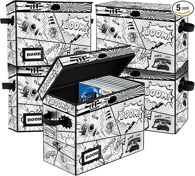 5 Pack Collection Comic Book Storage Boxes, Protector Organizer 15.8" X 7.8" X 11.8" Collapsible Short Box Holds 160-180 Comic Book Heavy Duty Bin Container Holder Shelf