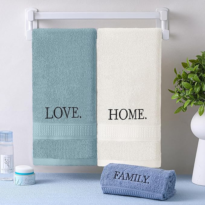 3 Pcs Home Love Family Decorative Hand Towels for Bathroom and Kitchen Rustic Embroidered 100% Cotton Hand Towels Decorative Set for Bathroom Kitchen Decor
